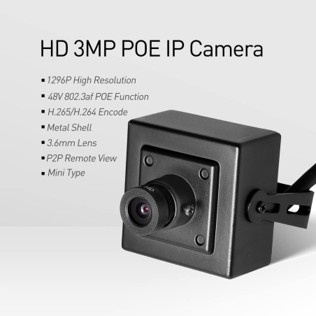 Revotech Mini 3MP PoE Caméra de Sécurité, HD 2K Sécurité à Domicile IP Camera avec Audio/MIC, Métal Mini Taille, Objectif 3.6mm