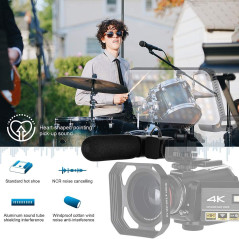 ORDRO 4K Caméra AC3 1080p 60fps Vlog IR Vision Nocturne WiFi avec Microphone, Objectif Grand Angle, Lampe Vidéo LED, Support de 