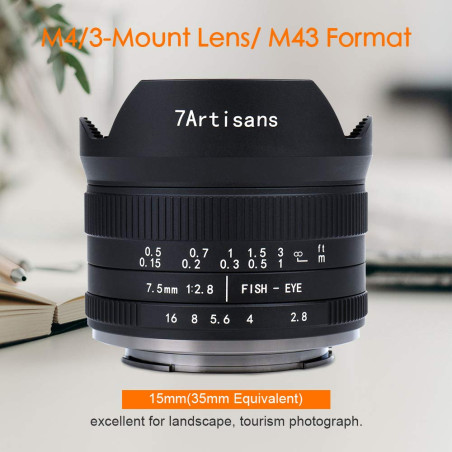 7artisans 7.5mm F2.8 II V2.0 objectif fisheye avec un angle de vue de 190°, Compatible avec monture M4/3 MFT GM1 GM5 GM7 GX1 GX7