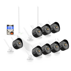 Tenda Kit Caméra de Surveillance WiFi Extérieure, 8X Caméra IP et 8CH NVR (qu'à 10 to) avec 1 to HDD, Détection de Perosnne/Mouv