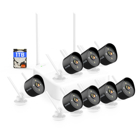 Tenda Kit Caméra de Surveillance WiFi Extérieure, 8X Caméra IP et 8CH NVR (qu'à 10 to) avec 1 to HDD, Détection de Perosnne/Mouv