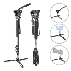 Monopode en Fibre de Carbone, INNOREL VM70CK, Monopied Vidéo Professionnel pour Caméra Télescopique avec Tête Fluide et Base Tri
