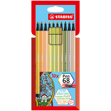 Feutre dessin - STABILO Pen 68 - Etui carton x 10 feutres de coloriage pointe moyenne - "Soft Colors"