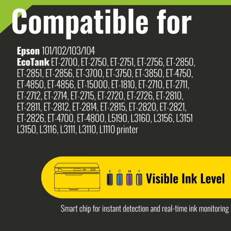 Kamo 102 Encre Multipack Compatible avec Epson 102 Cartouches; EcoTank ET-4750 ET-3750 ET-2750 ET-2700 ET-15000 ET-4700 ET-2710 