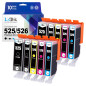 LxTek Compatible Cartouches d'encre Remplacement pour Canon 525 526 pour PIXMA MG5150 MG5350 MG6150 IX6550 MX715 MX885 MX895 IP4