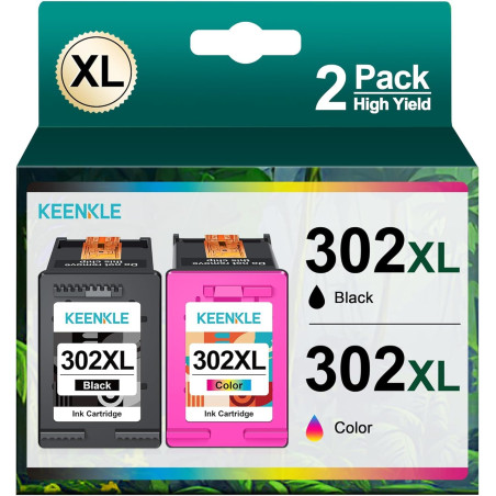 KEENKLE 302XL Cartouches d'encre Remanufacturées Compatibles pour HP 302 302XL (Noir et Couleur, Pack de 2) pour Deskjet 3630 36