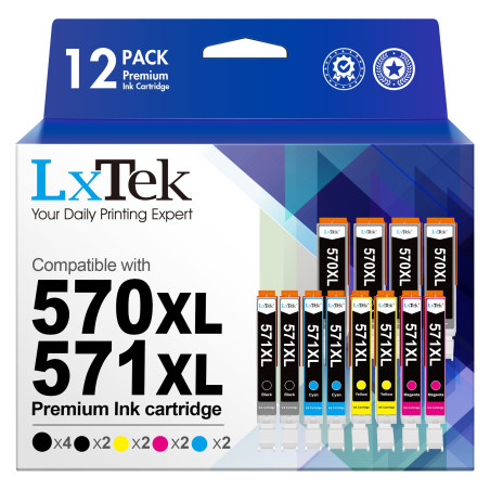 LxTek PGI-570XL CLI-571XL Cartouches d'encre Compatible pour Canon 570 571 XL pour Canon TS5050 pour Pixma MG5750 TS5055 MG5753 