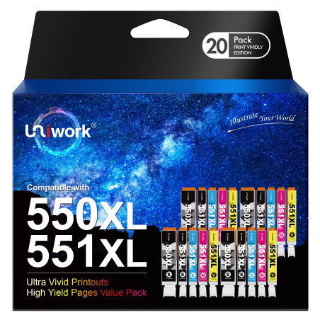 Uniwork Compatible Cartouches d'encre Remplacement pour Canon 550