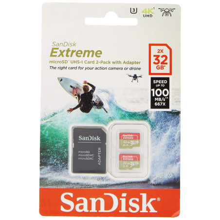 SanDisk Extreme 32 GB microSDhC Memory Card for Action Cameras and Drones with A1 App Performance up to 100 MB/s, Class 10, U3, 