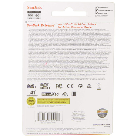 SanDisk Extreme 32 GB microSDhC Memory Card for Action Cameras and Drones with A1 App Performance up to 100 MB/s, Class 10, U3, 