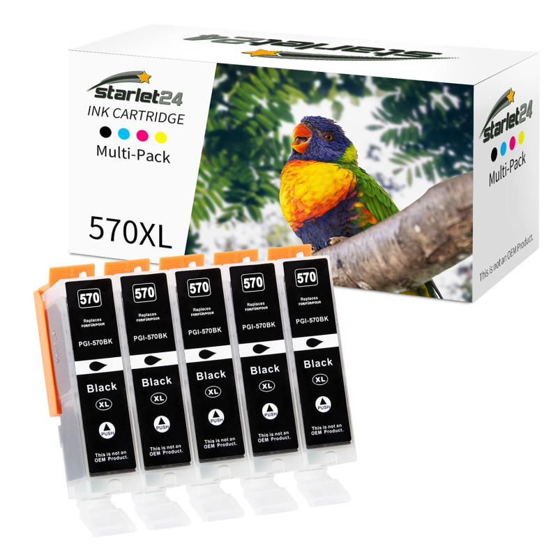 Starlet24 5X 570XL Cartouches d'encre Compatibles pour Canon PGI-570 XL PGBK pour Pixma MG5700 MG5750 MG5751 MG6800 MG6850 MG775
