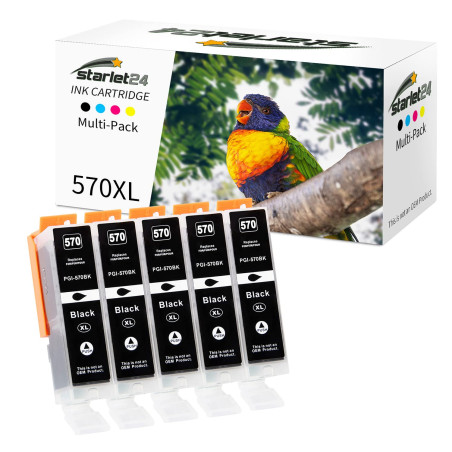 Starlet24 5X 570XL Cartouches d'encre Compatibles pour Canon PGI-570 XL PGBK pour Pixma MG5700 MG5750 MG5751 MG6800 MG6850 MG775