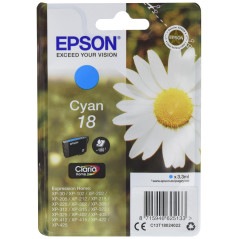 Epson 18 Pâquerette Cyan, Cartouche d'encre d'origine, XP-30 XP-102 XP-202 XP-205 XP-212 XP-215 XP-225 XP-302 XP-305 XP-312 XP-3