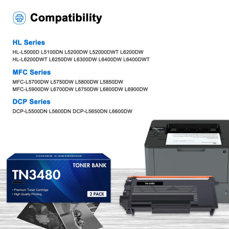 Toner Bank TN3480 Cartouche de Toner Compatible pour Brother TN-3480 TN3480 TN 3480 HL-L5100DN MFC-L5750DW HL-L5200DW MFC-L5700D