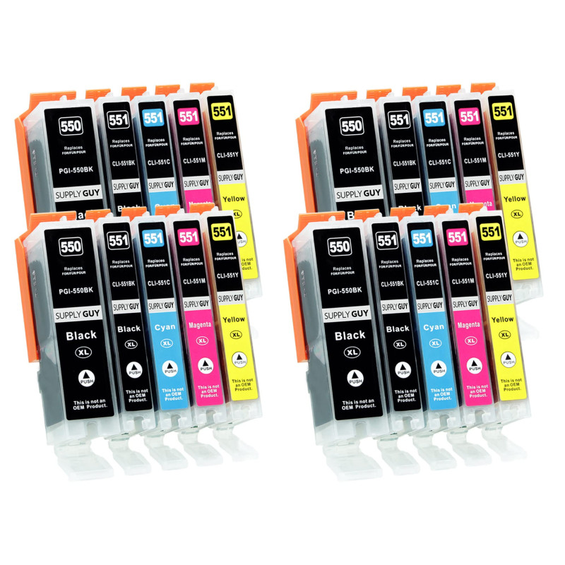 Supply Guy 20 Cartouches d'encre avec Puce Compatible avec Canon PGI-550 / CLI-551 pour Pixma IP7200 IP7250 IX6850 MG5450 MG5500