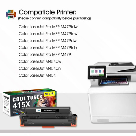 Cool Toner Cartouche de Toner Compatible pour HP 415X 415A 415 W2030X Color Laserjet Pro MFP M479fdw M479dw M479 M454dw M454dn M