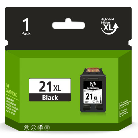 Economink 21XL Cartouche d'encre Remanufacturées pour 21 XL Noir pour PSC 1406 DeskJet F2288 F2185 D1555 D1568 F2275 F4180 D1455