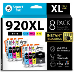 Smart Ink Cartouche d’Encre Compatible pour HP 920 XL 920XL Pack de 8 (2 Noir, 2 Cyan, 2 Magenta, 2 Jaune) Compatibles pour HP O