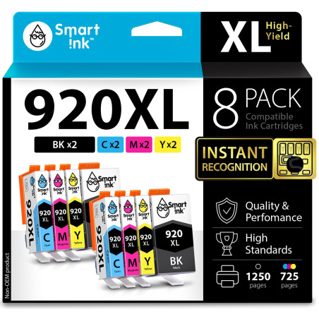 Smart Ink Cartouche d’Encre Compatible pour HP 920 XL 920XL Pack de 8 (2 Noir, 2 Cyan, 2 Magenta, 2 Jaune) Compatibles pour HP O