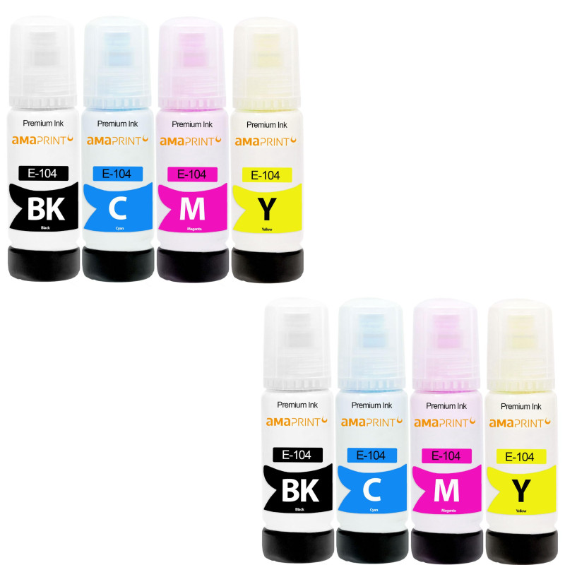 Amaprint Encre compatibles avec Epson 104 pour EcoTank ET-4800 ET-2871 ET-2870 ET-2862 ET-2861 ET-2811 (8 Bouteilles d'encre de 