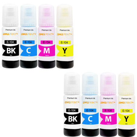 Amaprint Encre compatibles avec Epson 104 pour EcoTank ET-4800 ET-2871 ET-2870 ET-2862 ET-2861 ET-2811 (8 Bouteilles d'encre de