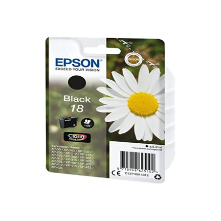 Epson 18 Pâquerette Noir, Cartouche d'encre d'origine, XP-30 XP-102 XP-202 XP-205 XP-212 XP-215 XP-225 XP-302 XP-305 XP-312 XP-3