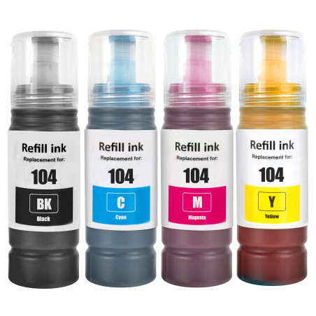 104 Encre Compatible avec Epson 104 Bouteille d'encre Multipack pour ecotank ET-1810 ET-2726 ET-2810 ET-2811 ET-2812 ET-2814 ET-