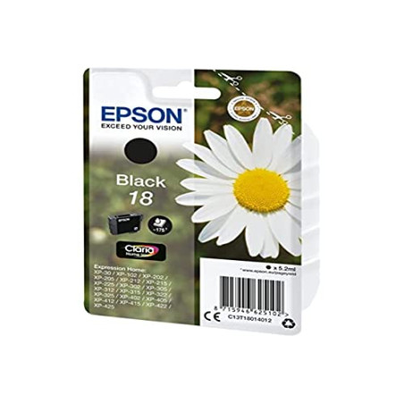 Epson 18 Pâquerette Noir, Cartouche d'encre d'origine, XP-30 XP-102 XP-202 XP-205 XP-212 XP-215 XP-225 XP-302 XP-305 XP-312 XP-3