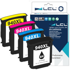 LCL Cartouche d'encre Compatible 940XL C4906AE C4907AE C4908AE C4909AE (1Noir 1Cyan 1Magenta 1Jaune) Remplacement pour HP Office