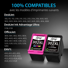 Smart Ink Remanufacturées Cartouches d'encre Remplacement pour HP 302 302XL 2 Pack Combo (Noir Tri-Colore) pour Deskjet 1110 111