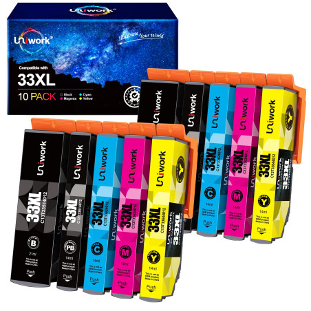 Uniwork Lot de 10 Cartouches d'encre compatibles avec Epson 33 XL