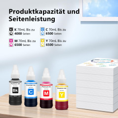 Compatible avec EPT664 Cartouche Encre pour EPT664 EPT6641 Bouteille d' Encre Couleurs 70mL Recharge pour Imprimante ET-2650 ET-