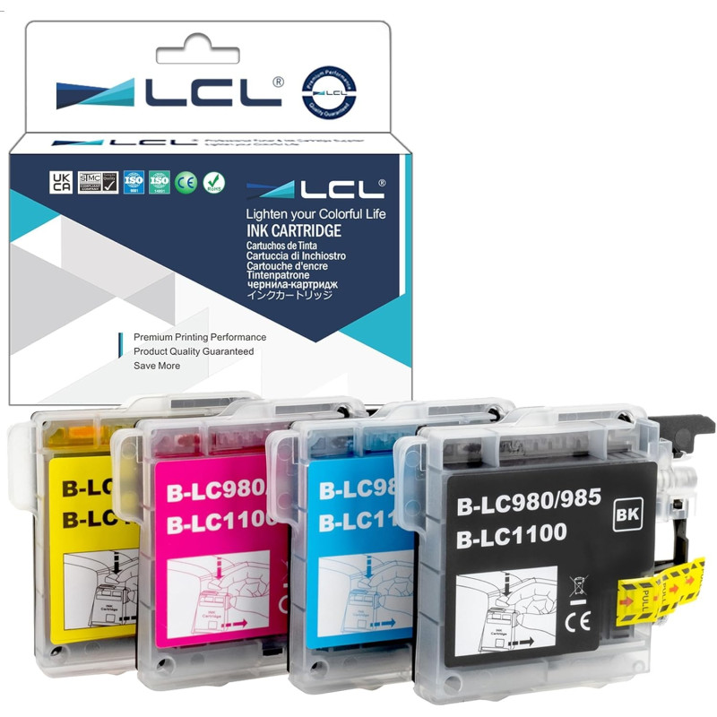 LCL Cartouche d'encre Compatible LC980 LC1100 LC1100BK LC1100C LC1100M LC1100Y (1Noir 1Cyan 1Magenta 1Jaune) Remplacement pour B LCL Cartouche d'encre Compatible LC980 LC1100 LC1100BK LC1100C LC1100M LC1100Y (1Noir 1Cyan 1Magenta 1Jaune) Remplacement pour B