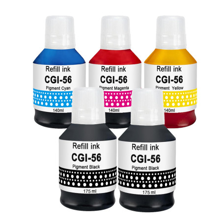 Molabel Bouteilles d’Encre compatibles GI-56 (2 Noires,1 Cyan, 1 Magenta,1 Jaune) pour Canon MAXIFY GX7050, GX6050, GX5050, GX40