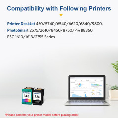 SMARTOMI 338 343 Multipack de 2 Cartouches d'encre compatibles avec modèles HP 338 343 pour imprimantes HP DeskJet 460 5740 6540
