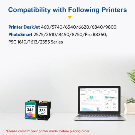 SMARTOMI 338 343 Multipack de 2 Cartouches d'encre compatibles avec modèles HP 338 343 pour imprimantes HP DeskJet 460 5740 6540