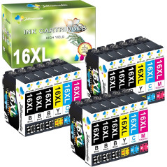 Jettruemedia 16XL Cartouches d'encre Remplacement pour 16 XL avec Workforce WF-2510 WF-2010 WF-2750 WF-2760 WF-2630 WF-2660 WF-2