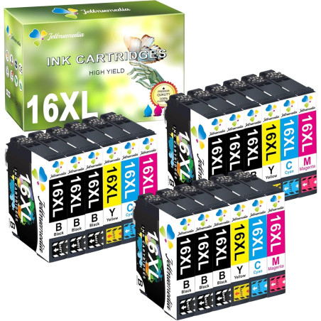 Jettruemedia 16XL Cartouches d'encre Remplacement pour 16 XL avec Workforce WF-2510 WF-2010 WF-2750 WF-2760 WF-2630 WF-2660 WF-2