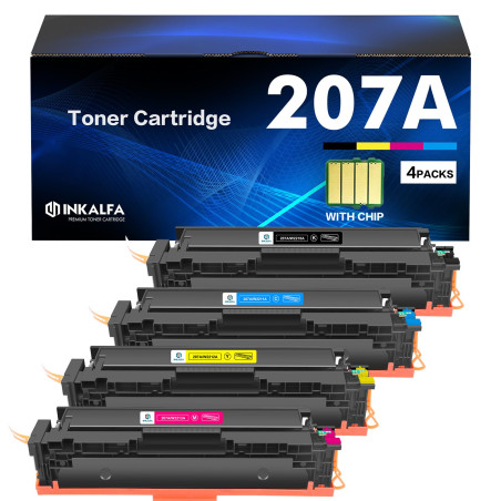 207A 207X 4-Pack avec Puce Compatible Cartouche de Toner pour HP Color Laserjet Pro MFP M283fdw M282nw M255dw M283fdn M255nw M28