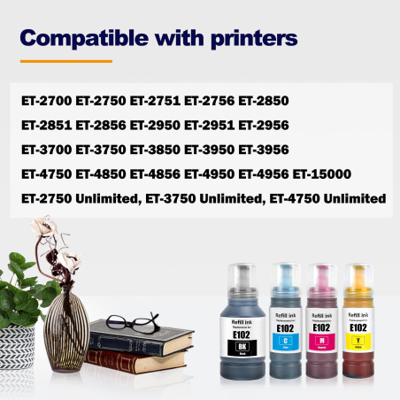 LAIPENG 102 Encre Compatible avec Epson 102 pour EcoTank ET-2700 ET-2750 ET-2751 ET-2756 ET-2850 ET-2851 ET-2856 ET-3700 ET-3750