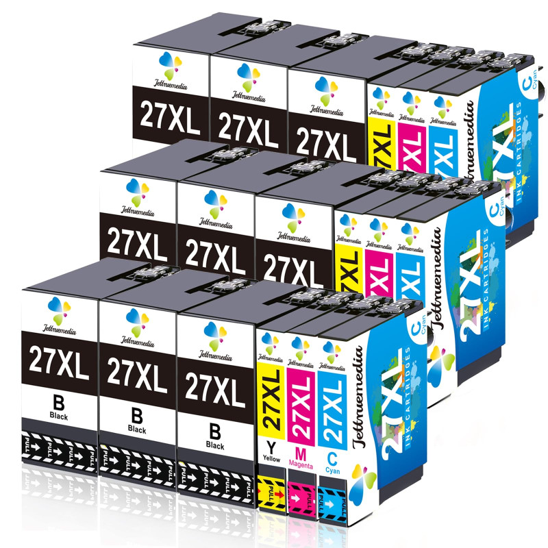 Jettruemedia 27XL Cartouche d'encre Remplacer pour Epson 27 XL pour Epson Workforce WF-3620 WF-3640 WF-7610 WF-7620 WF-7110 WF-7