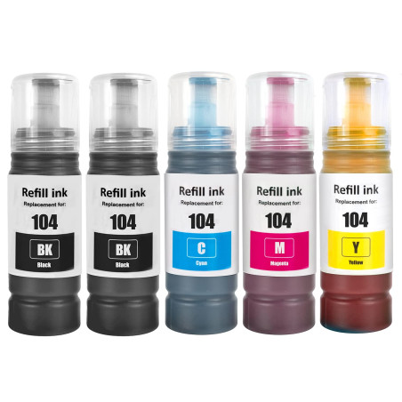 SHUOLEI 104 Encre Compatible avec Epson 104 Bouteille d'encre Multipack pour ET-1810 ET-2726 ET-2810 ET-2811 ET-2812 ET-2814 ET-