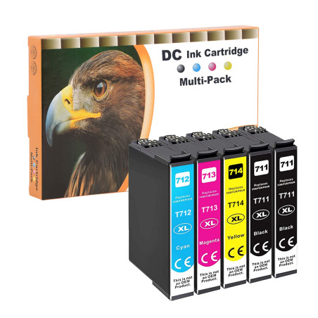 D&C 5x Cartouches d'encre compatibles pour Epson T0711 T0712 T0713 T0714 pour Epson Office B40W BX-300F BX-310FN BX-510 W BX-600