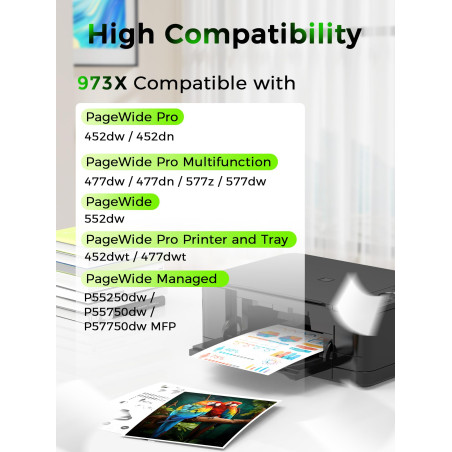Jettruemedia 973X Cartouche d’Encre Compatible pour HP 973 X 973 (4 Multipack) pour HP PageWide Pro 477dw 577dw 452dw 477dn 452d