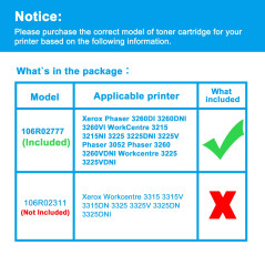 LCL Cartouche de Toner Compatible Noir 106R02777 106R02775 Phaser 3260DI Phaser 3260DNI WorkCentre 3215NI WorkCentre 3225DNI Rem