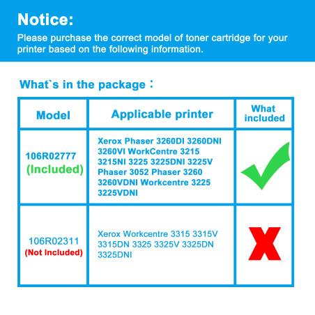LCL Cartouche de Toner Compatible Noir 106R02777 106R02775 Phaser 3260DI Phaser 3260DNI WorkCentre 3215NI WorkCentre 3225DNI Rem