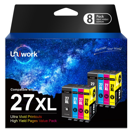Uniwork 27XL Multipack Cartouches d'impression Compatibles pour Epson 27 XL Workforce WF-3620 WF-3640 WF-7110 WF-7210 WF-7610 WF