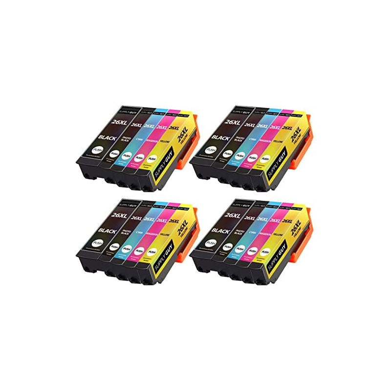 Supply Guy 20 Cartouches d'encre Compatible avec Epson 26XL pour Expression Premium XP510 XP520 XP600 XP605 XP610 XP615 XP620 XP Supply Guy 20 Cartouches d'encre Compatible avec Epson 26XL pour Expression Premium XP510 XP520 XP600 XP605 XP610 XP615 XP620 XP