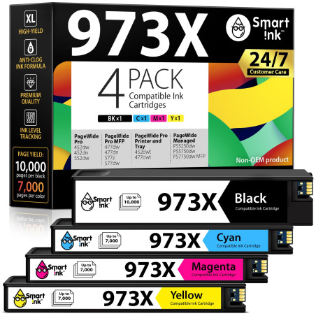 Smart Ink Cartouche d’Encre Compatible pour HP 973X 973 (4 Multipack) pour HP PageWide Pro 477dw 577dw 452dw 477dn 452dn 577z 55