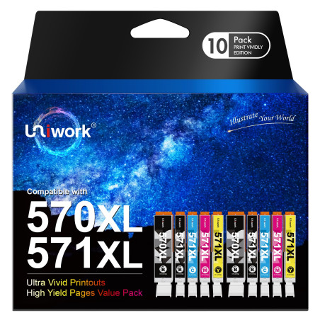 Uniwork 570 XL 571 XL Cartouches d'encre Compatible pour Canon 570 571 570XL 571 XL PGI-570XL CLI-571 pour PIXMA MG5750 TS5050 T